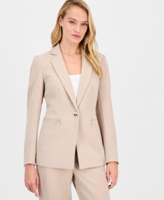 Anne Klein Womens Notch Collar One Button Jacket High Rise Wide Leg Pants In Blue