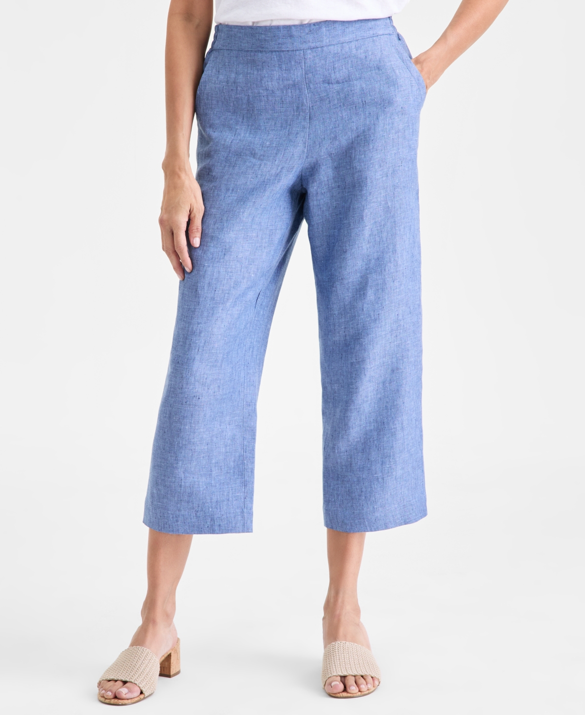 Charter Club Women's 100% Linen Solid Cropped Pull-On Pants, Created for Macy's