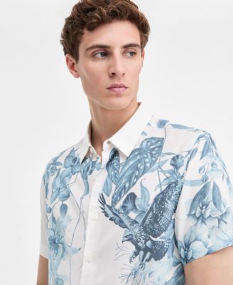 Men's Short Sleeve Tropical Print Button-Front Camp Shirt