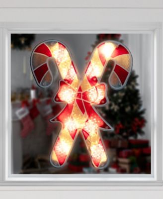12" Lighted Holographic Candy Cane Christmas Window Silhouette Decoration