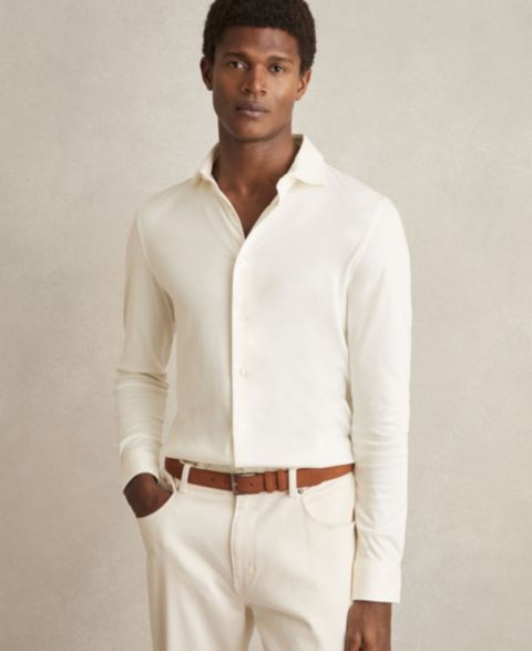 Мужская рубашка REISS Duke Air-Water Cotton Button-Through, цвет: Экрю