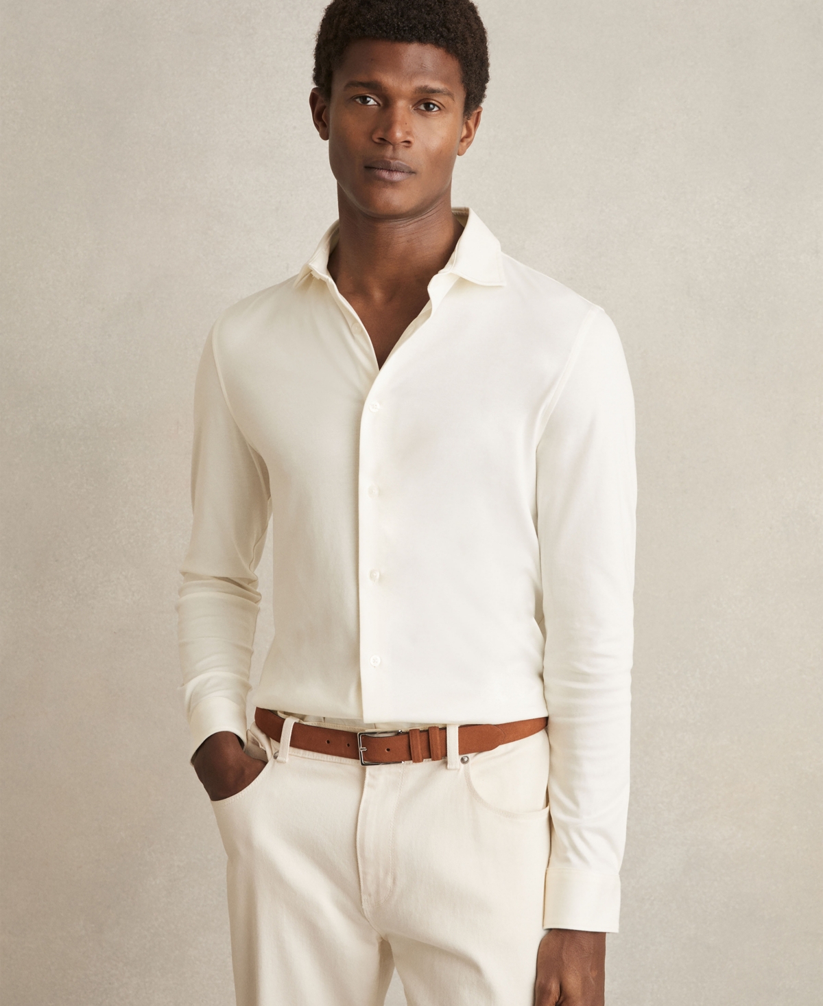 Reiss Men's Half-Button Cable-Knit Wool Shirt