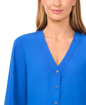 Women's V-Neck Button Down Lace Flounce Trim Top