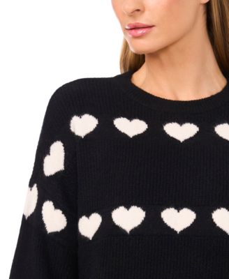 Women's Valentine's Crewneck Heart Jacquard Long-Sleeve Sweater
