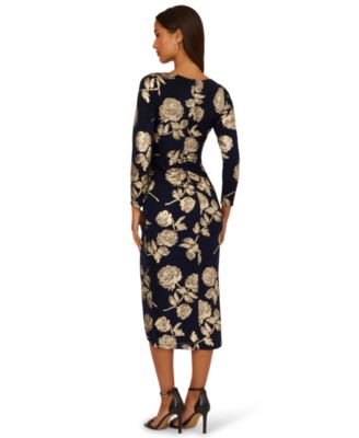Women's Floral Metallic Long-Sleeve Dress