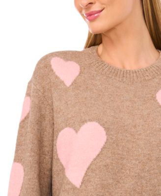 Women's Valentine's Crewneck Heart Jacquard Long-Sleeve Sweater