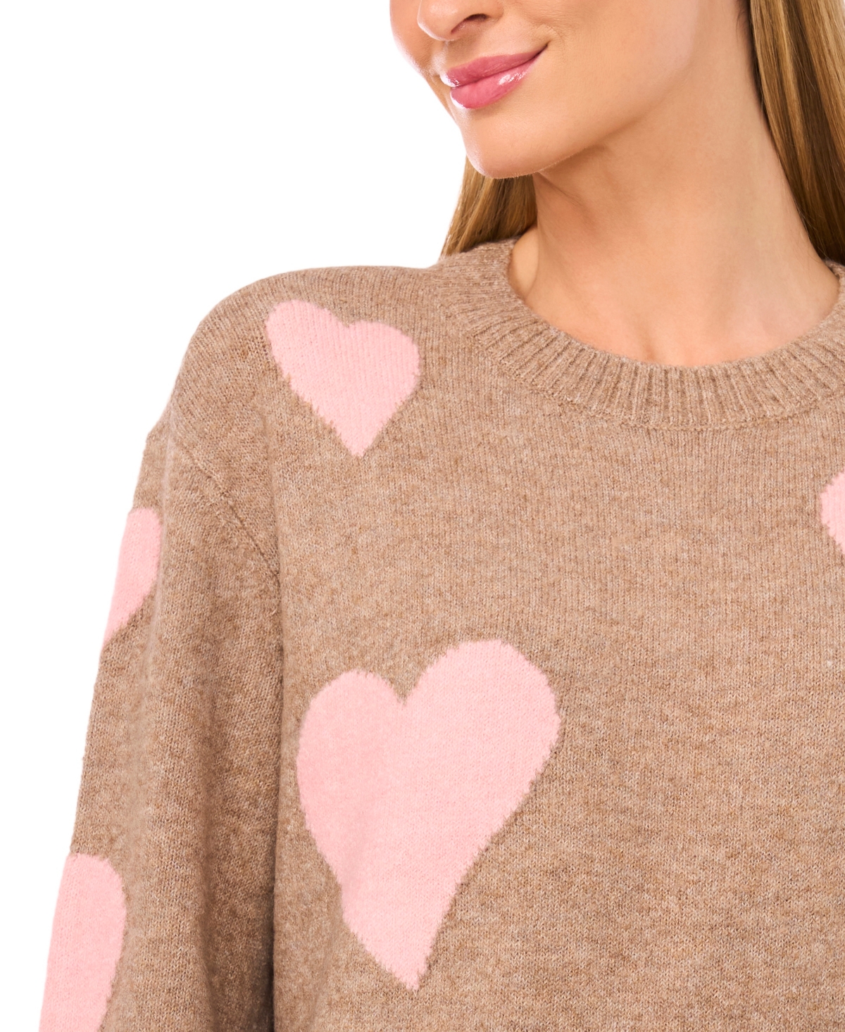 CeCe Women's Heart Jacquard Crewneck Sweater