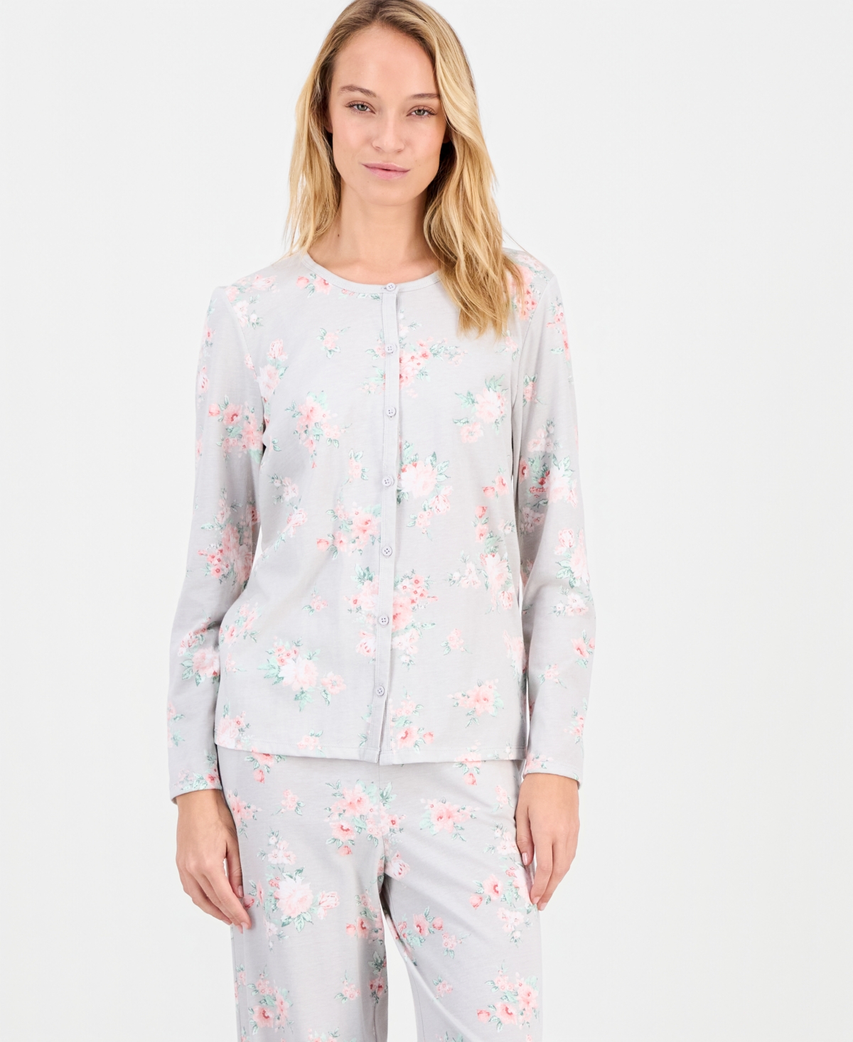 Charter Club Women's Cotton Printed Button-Front Pajama Set, Exclusively at Macy's