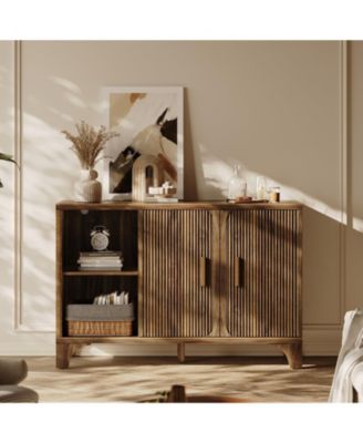 47" 2-Door Mid Century Modern Buffet Cabinet with Storage, Accent Sideboard and Credenza with Fluted Doors