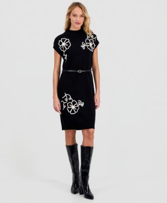 Women's Floral-Embroidered Sweater Dress