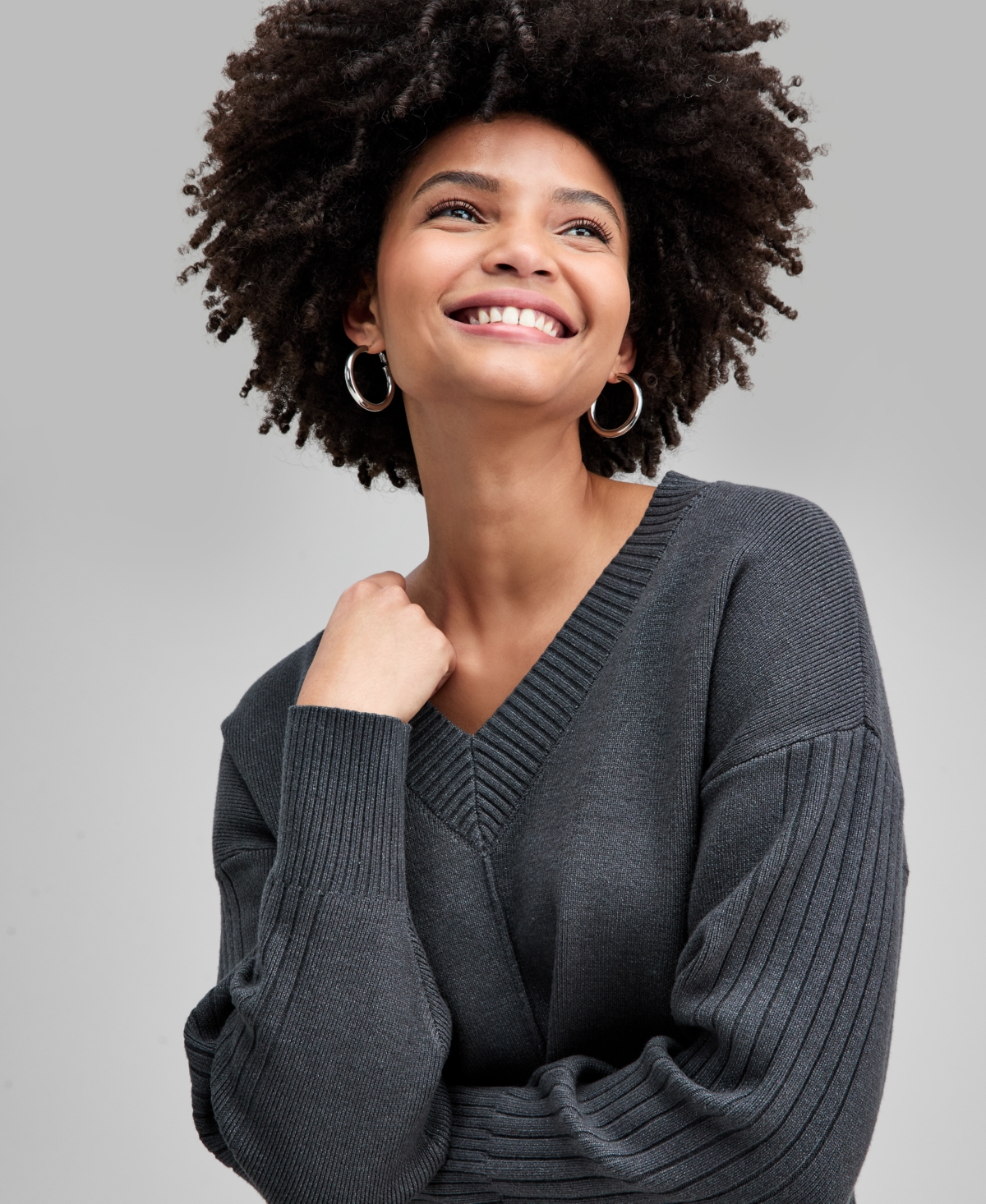 And Now This Women's Drop-Shoulder V-Neck Sweater, Macy's Exclusive