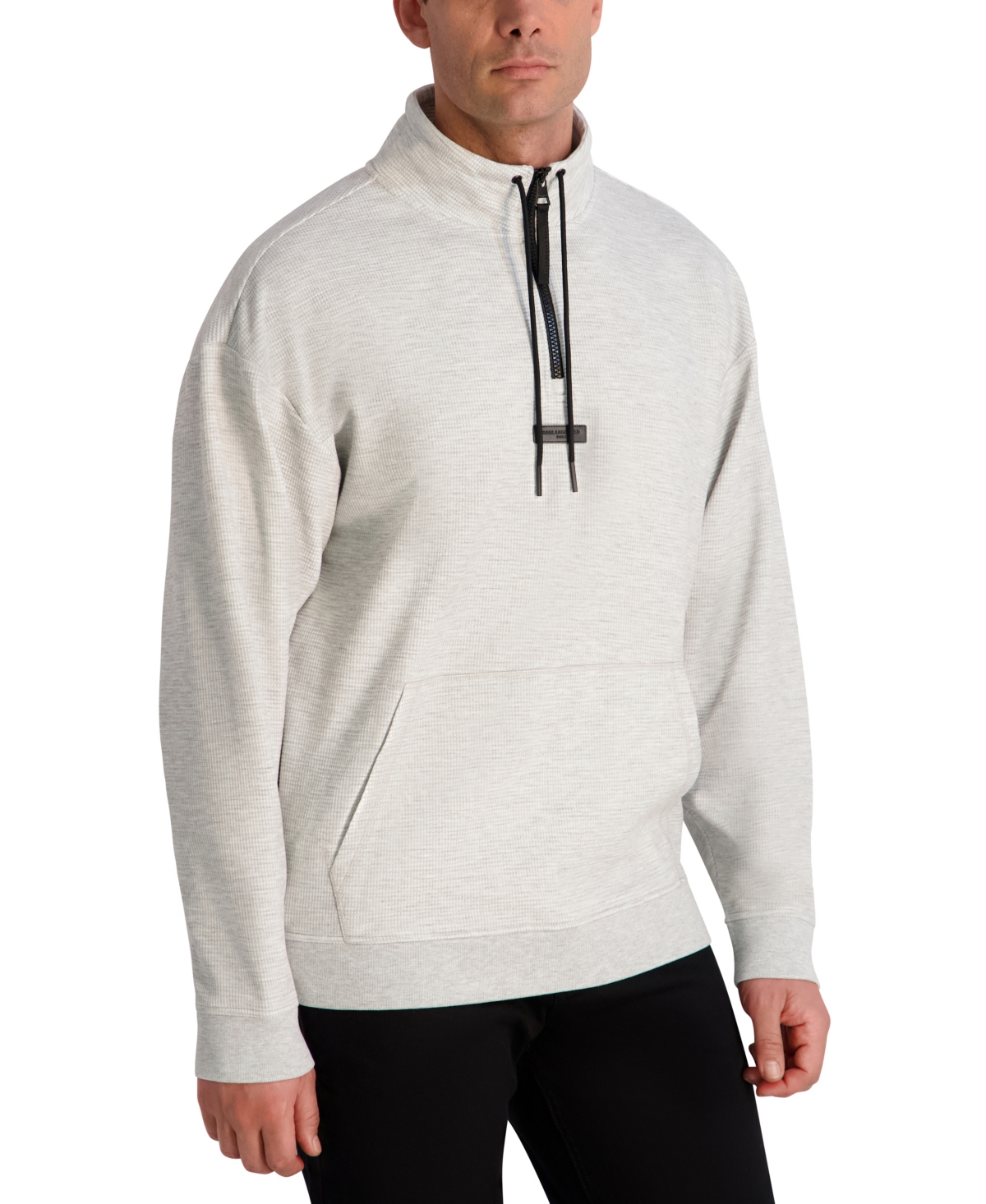 Karl Lagerfeld Paris Men's Mock-Neck Waffle Textured Fleece Jacket