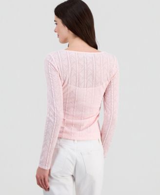 Juniors' Lace Textured Long-Sleeve Top