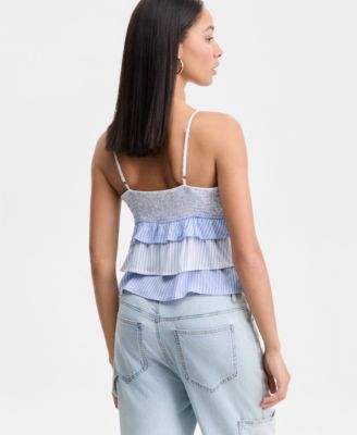 Juniors' Striped Ruffled Sleeveless Top