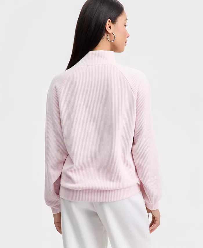 Juniors' Ribbed Knit Quarter-Zip Sweatshirt - thumbnail 3