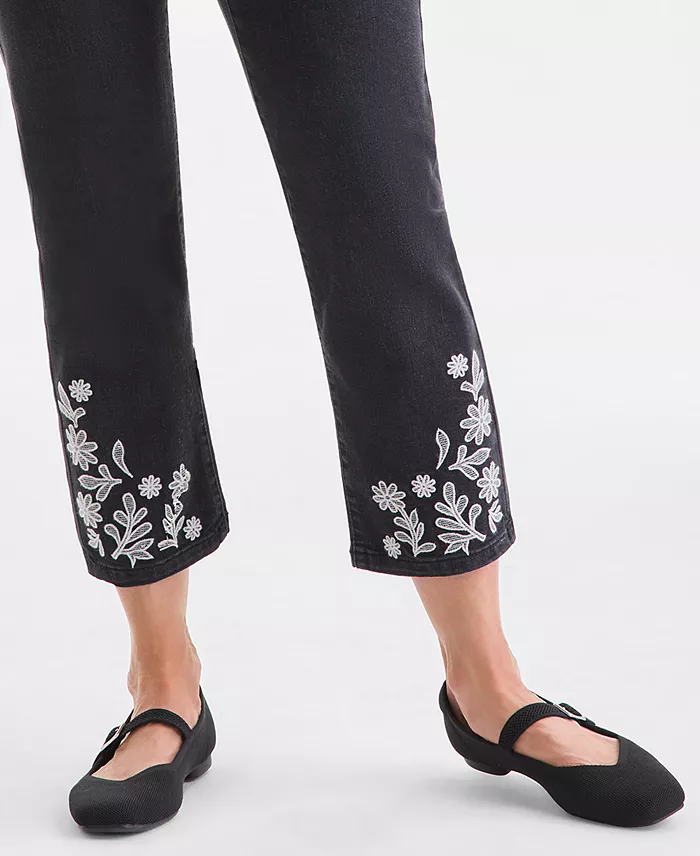 Women's Embroidered Cropped High-Rise Straight-Leg Jeans - thumbnail 6