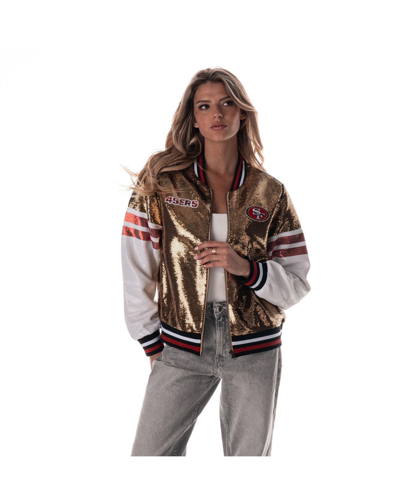 Женская куртка The Wild Collective Gold San Francisco 49ers Sequin Bomber — фото 2