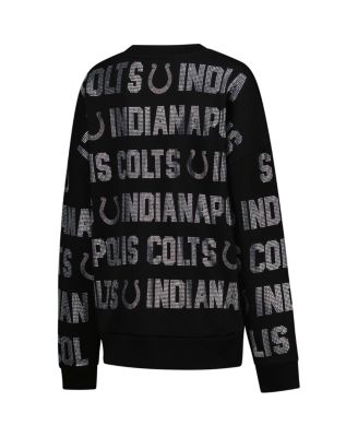 Women's Black Indianapolis Colts Oversized Hype Era Rhinestone Text Sweatshirt