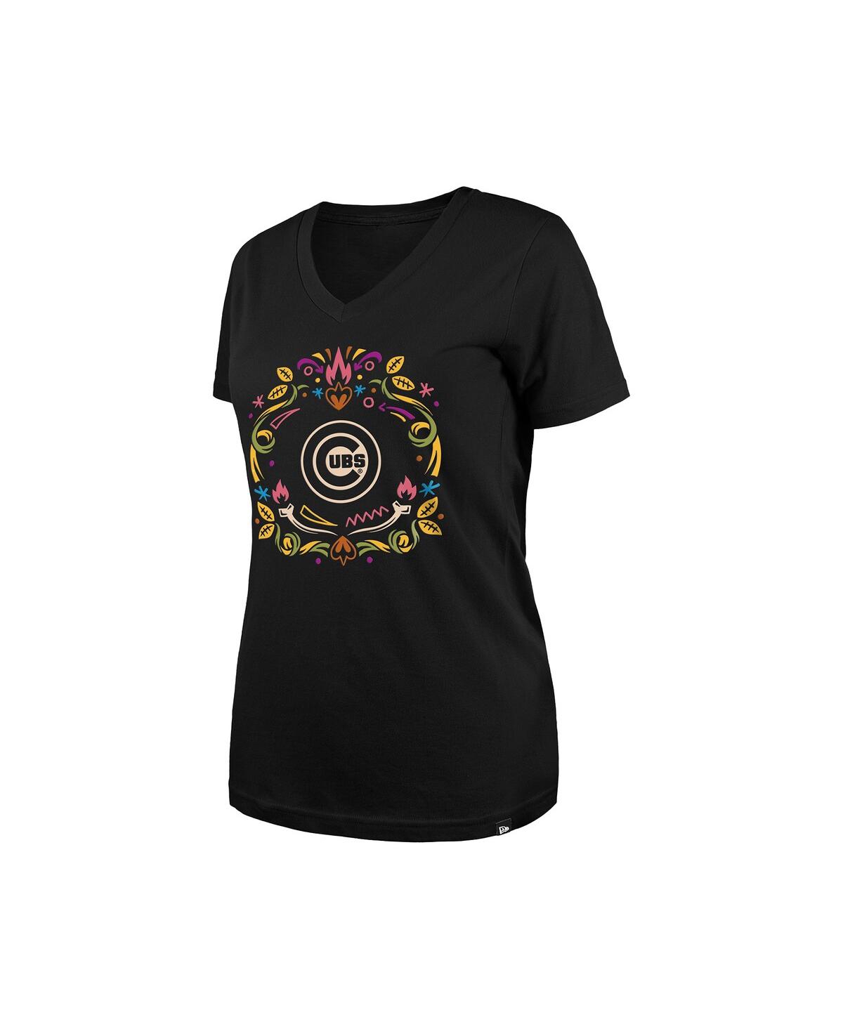 New Era Women's Black Chicago Cubs Dia De Los Muertos V-neck T-shirt In Black