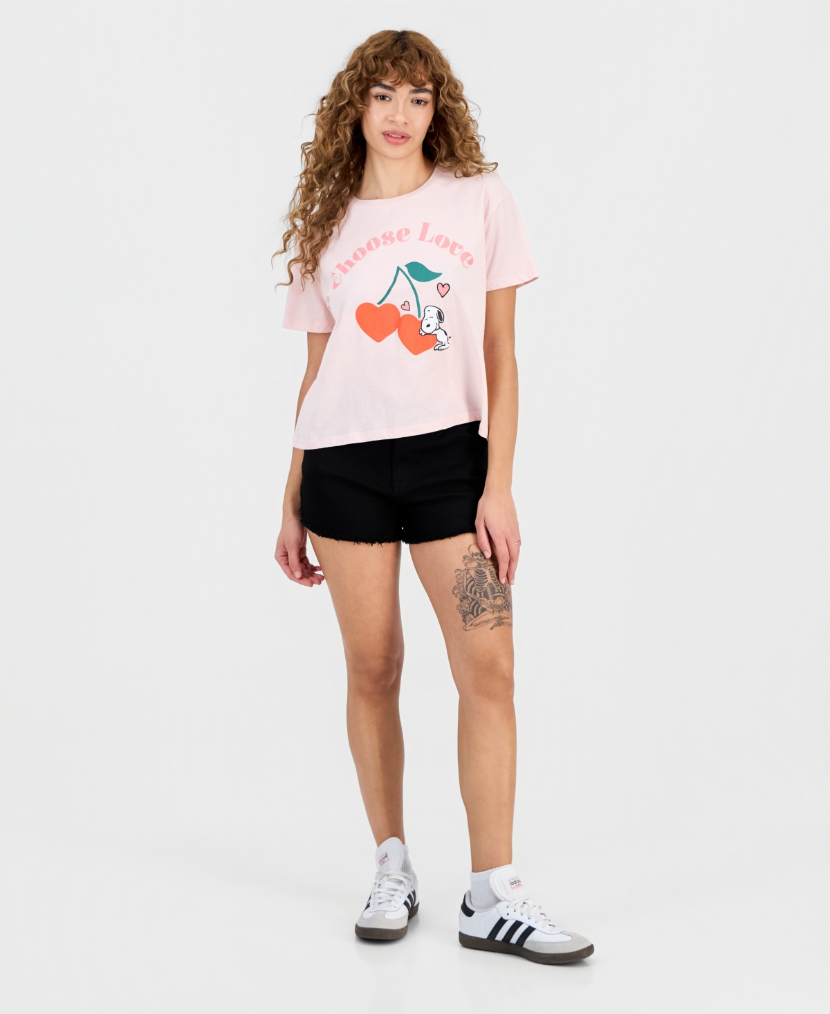 Grayson Threads, The Label Grayson Thread, The Label Juniors' Snoopy Cherry Crewneck Tee In Pink