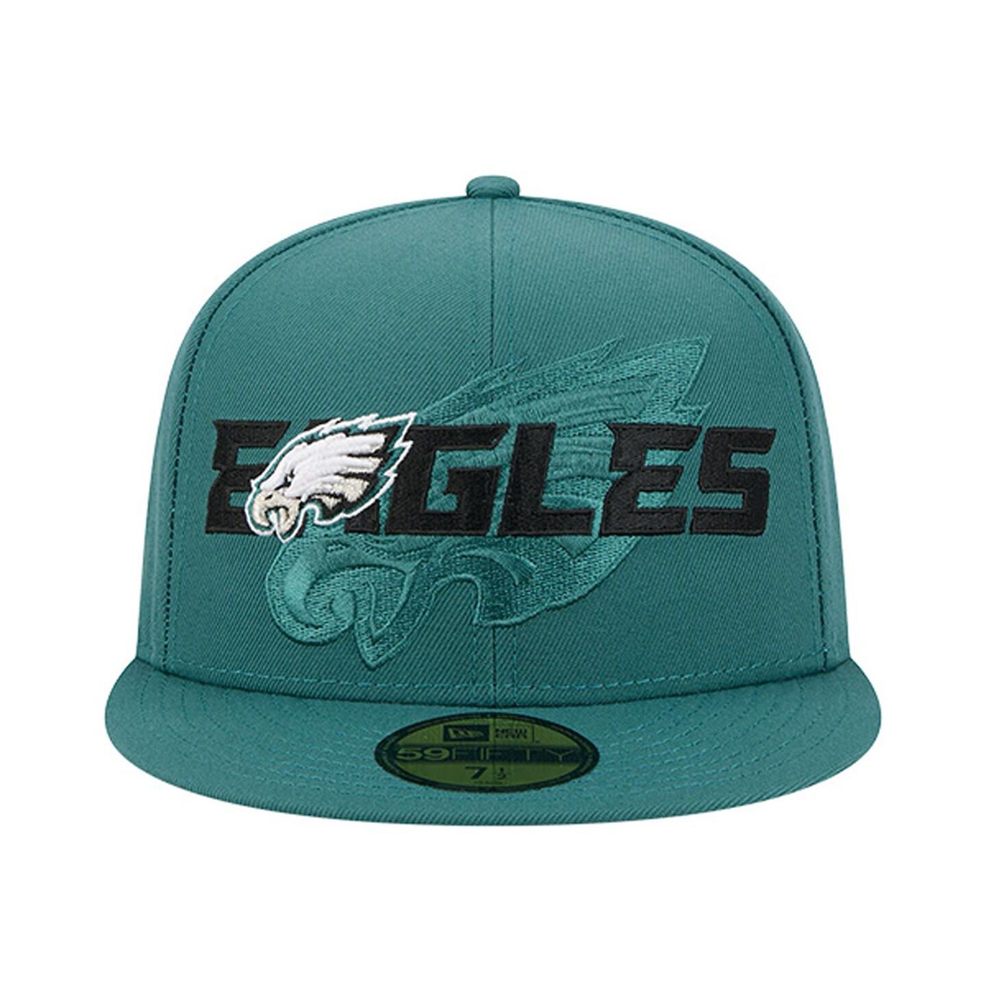 Мужская кепка New Era Midnight Green Philadelphia Eagles Overlap Wordmark 59FIFTY Fitted Hat — фото 5