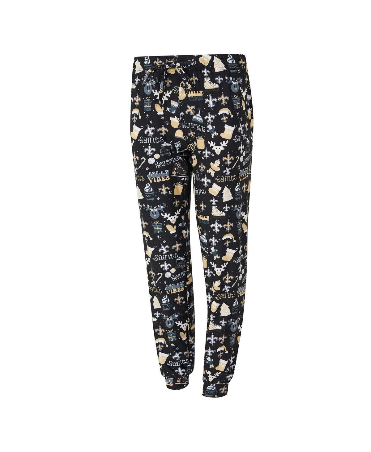 Concepts Sport Women's 2-Piece Black New Orleans Saints Chestnut Long Sleeve T-Shirt and Pants Sleep Set