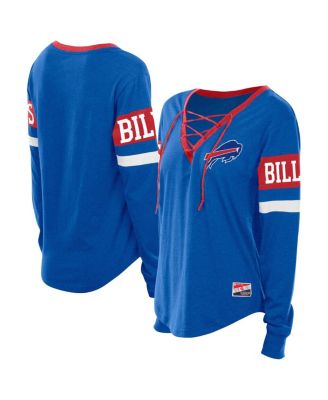 New Era - Women's Blue Buffalo Bills Plus Size Throwback Lace-Up Long Sleeve T-Shirt