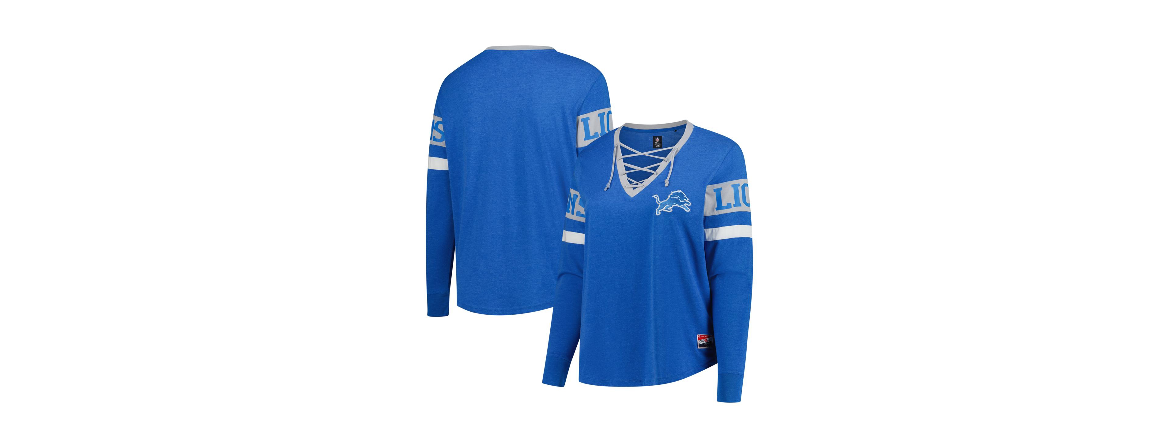 New Era Women's Blue Detroit Lions Plus Throwback Lace-Up Long Sleeve T-Shirt