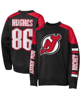Outerstuff - Big Boys and Girls Jack Hughes Black New Jersey Devils Best Defense Name Number Crewneck Sweatshirt
