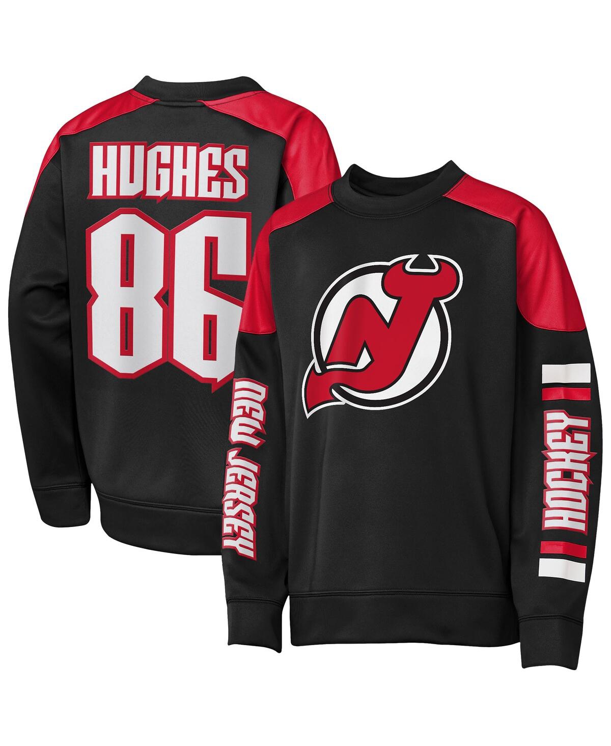 Outerstuff Big Boys and Girls Jack Hughes Black New Jersey Devils Best Defense Name Number Crewneck Sweatshirt