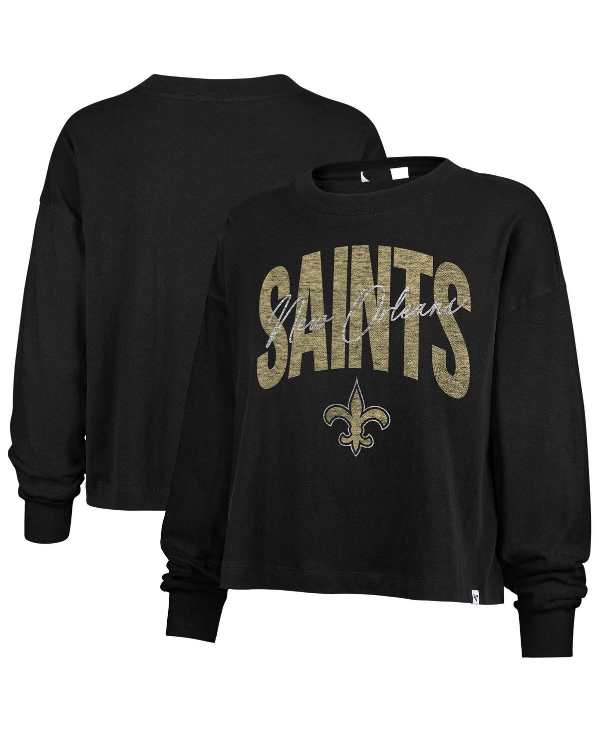 '47 Brand Women's Black New Orleans Saints Muse Sydney Long Sleeve Cropped T-Shirt