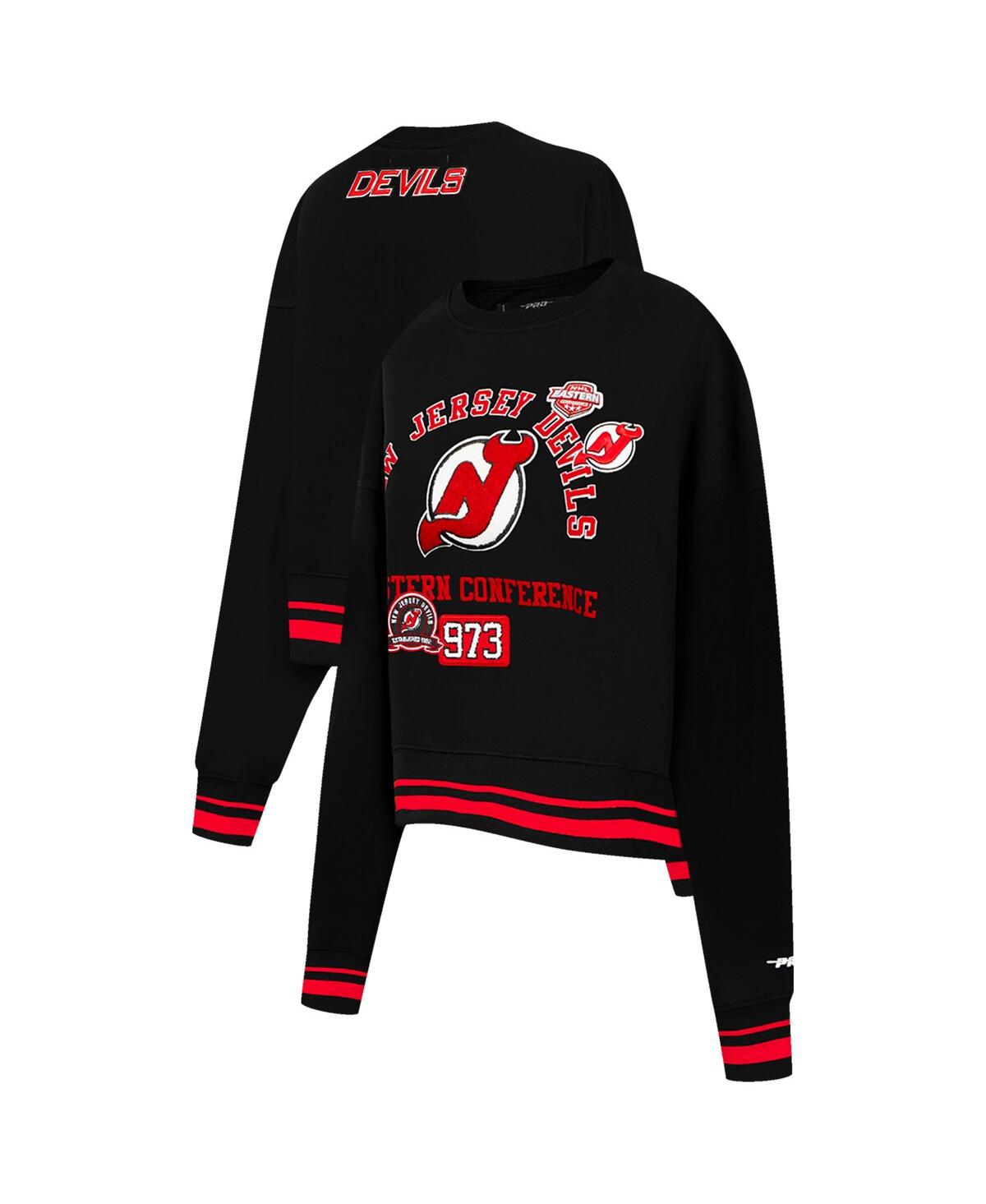 Pro Standard Women's Black New Jersey Devils Area Code Cropped Pullover Sweatshirt