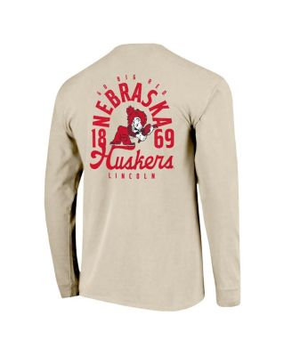 Men's Natural Nebraska Huskers Comfort Colors Mascot Overlay Long Sleeve T-Shirt