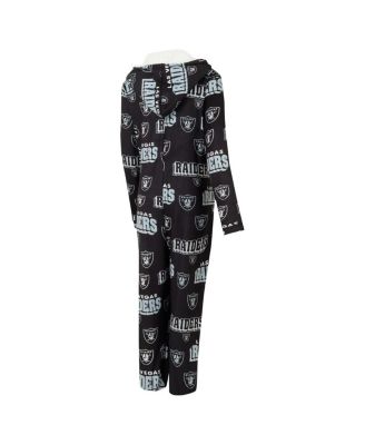 Women's Black Las Vegas Raiders Roadway Allover Print Microfleece Full-Zip Union Suit