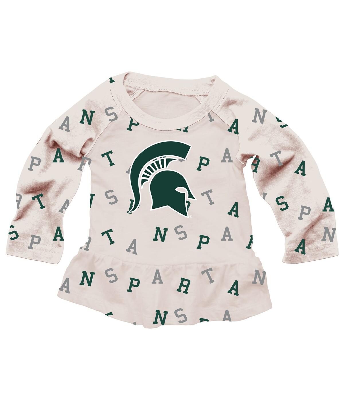 Wes & Willy Girls Toddler 2-piece Oatmeal Michigan State Spartans Ruffle Raglan Long Sleeve T-shirt And Leggings In Multi