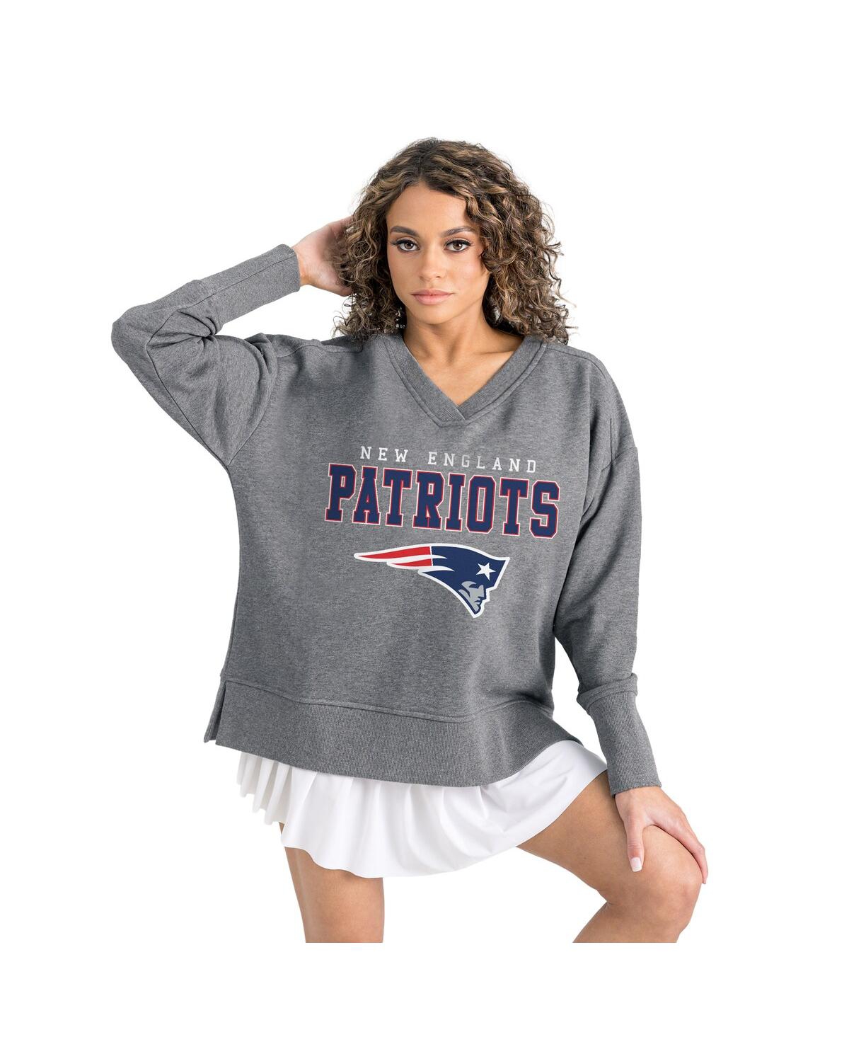 Gameday Couture Women's Gray New England Patriots French Terry V-Neck Pullover Sweatshirt