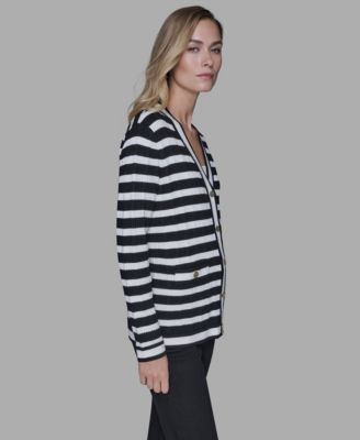 Petite Striped Long-Sleeve Cardigan Sweater