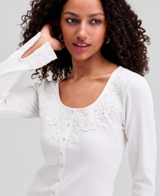 Women's Scoop-Neck Button-Front Top, Macy's Exclusive