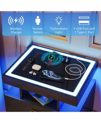 Nightstand with Drawers, Wireless Charging & Auto LED Lights