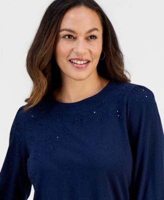 Petite Crewneck Sequin Detail Top, Macy's Exclusive