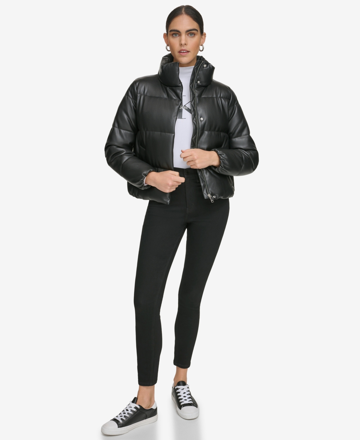 Calvin Klein Women's Short Faux-Leather Puffer Jacket