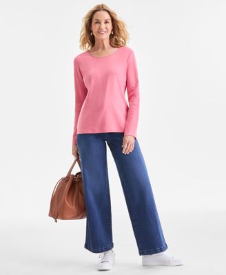 Women's Cotton Long-Sleeve Scoop-Neck Top