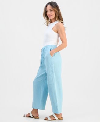 Petite Gauze Wide-Leg Pull-On Pants