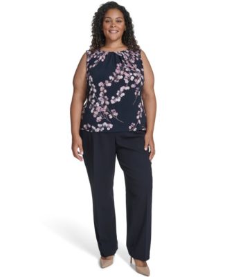 Women's Plus Size Printed Sleeveless Scoop Neck Top