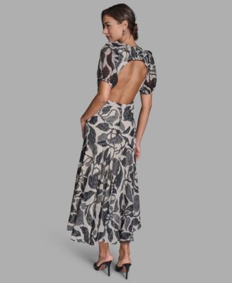 Women's Floral V-Neck Chiffon Maxi Dress