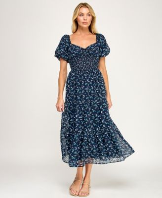 Trixxi - Women's Puff-Sleeve Smocked Waist Dress