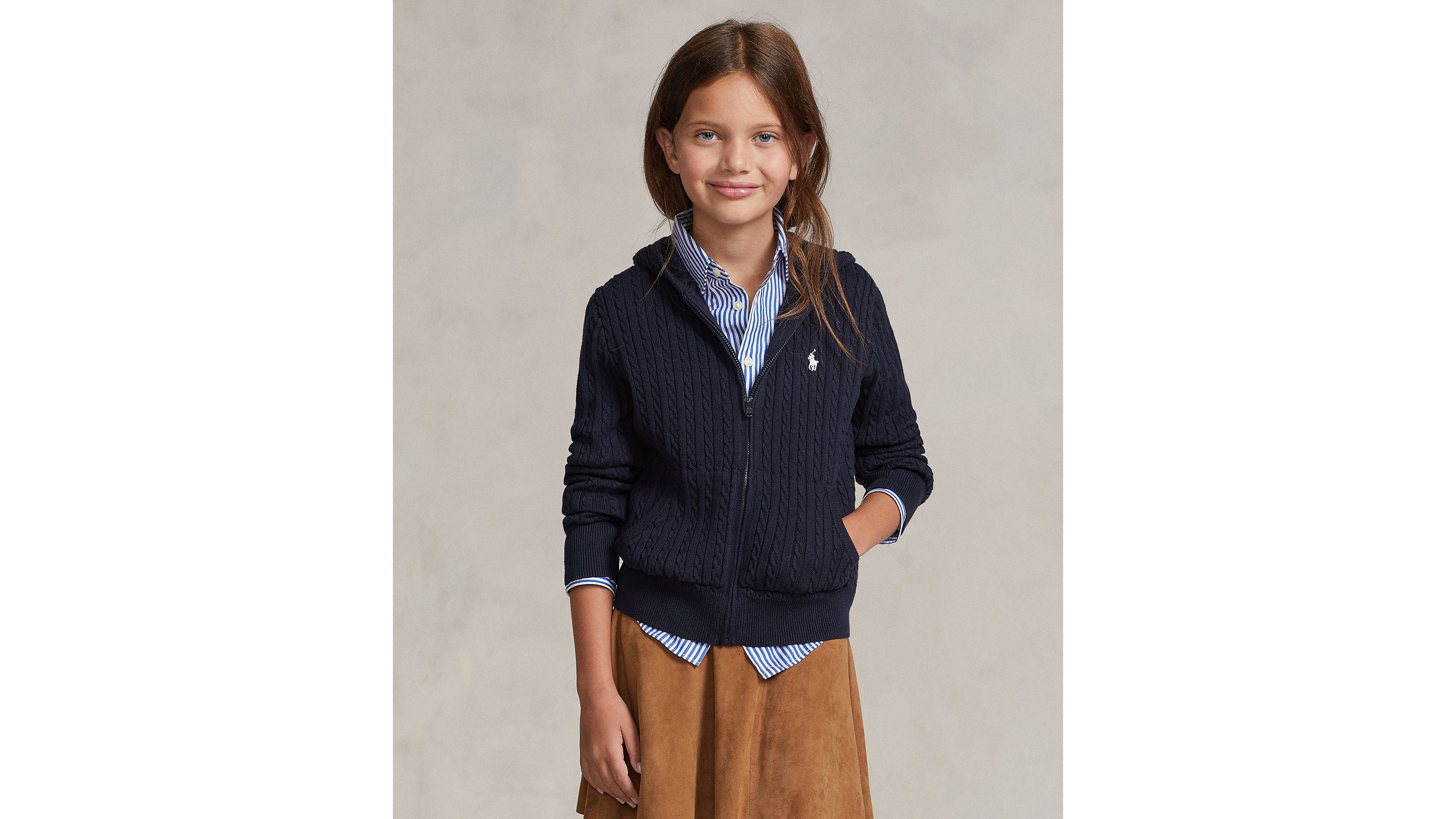 Polo Ralph Lauren Girls 7-16 Mini-Cable Full-Zip Hoodie