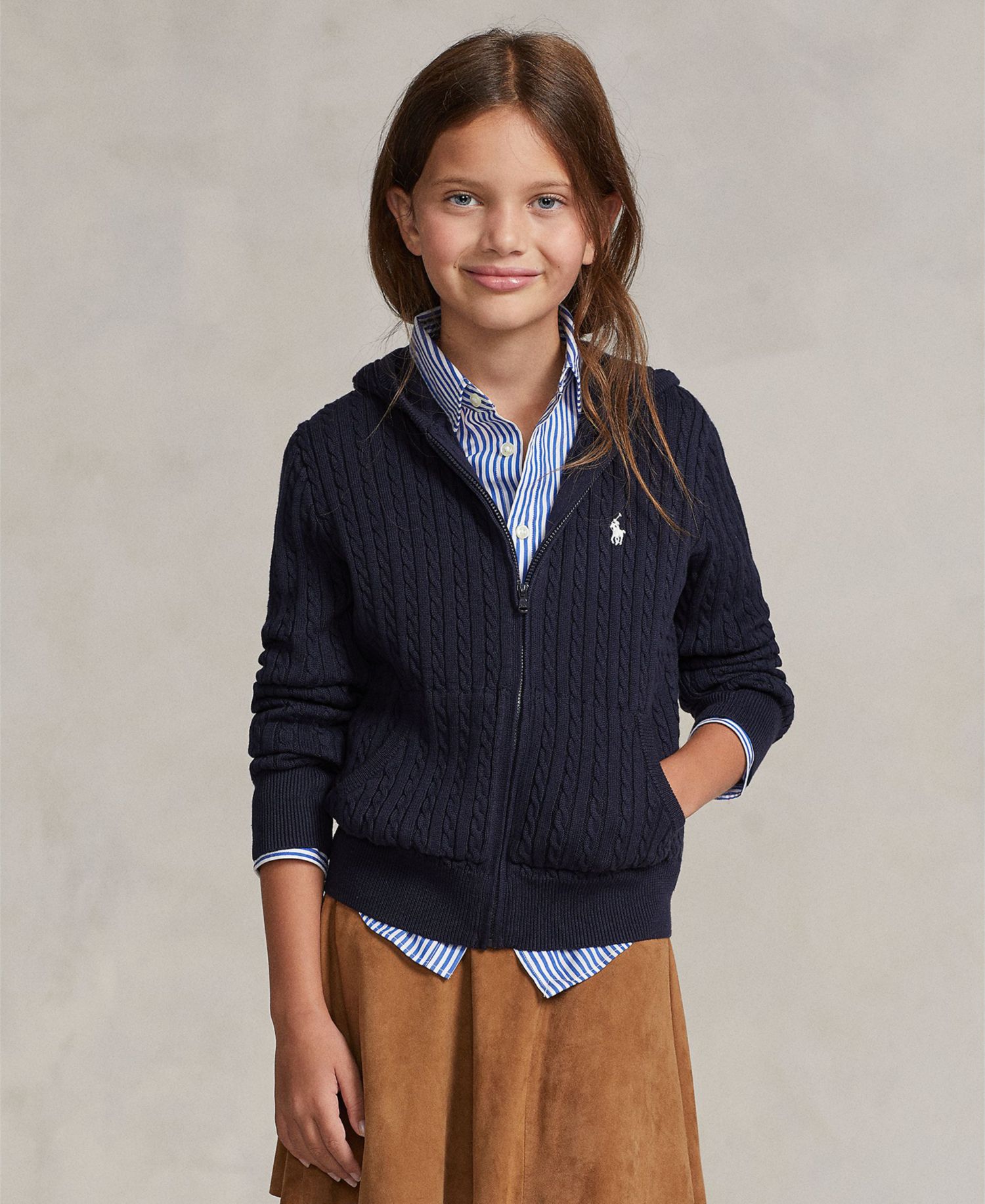 Girls' 7-16 Mini-Cable Full-Zip Hoodie