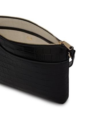 Pockets Faux Croc Small Zip Top Crossbody Bag