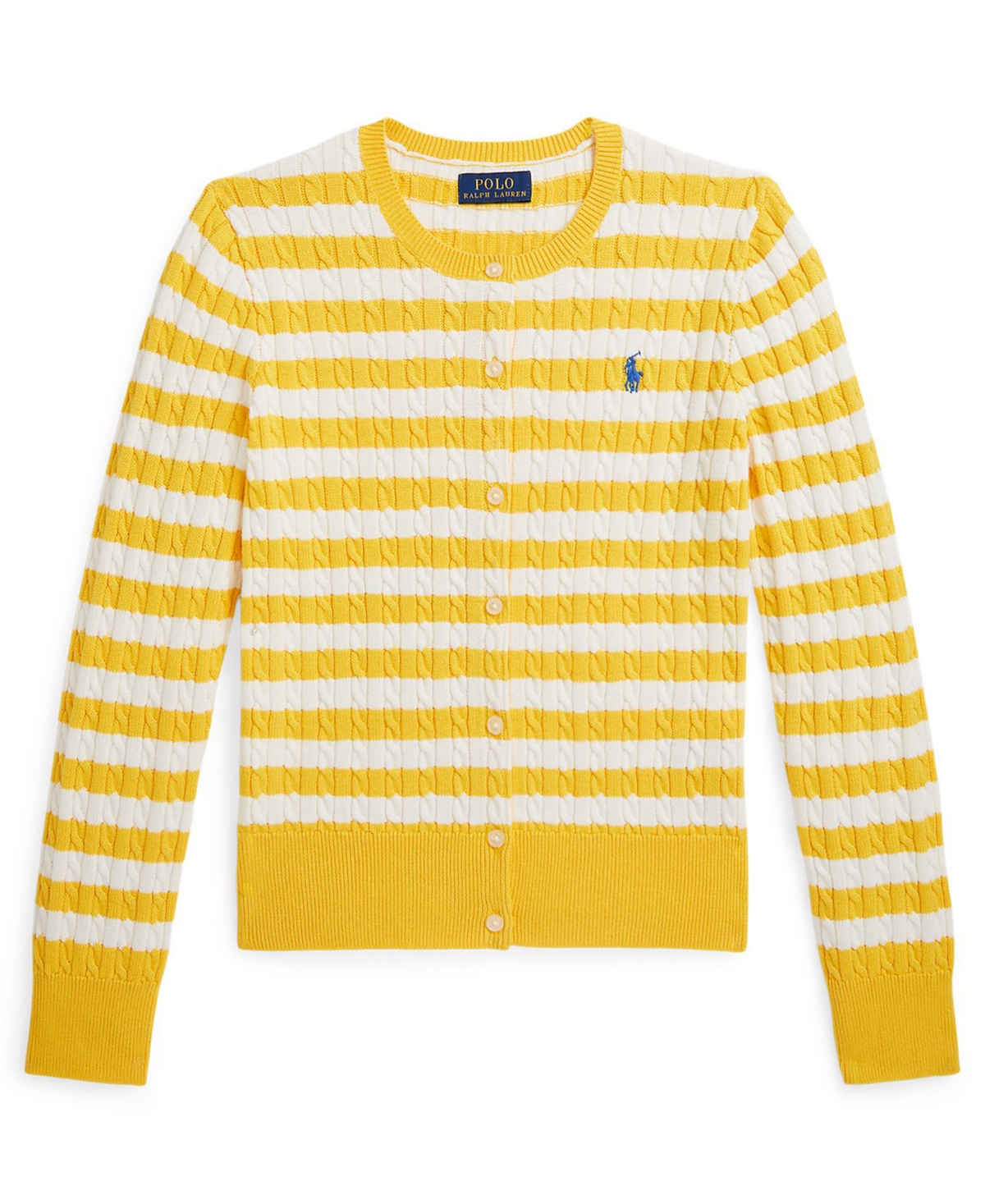 Polo Ralph Lauren Girls 7-16 Striped Mini-Cable Cardigan